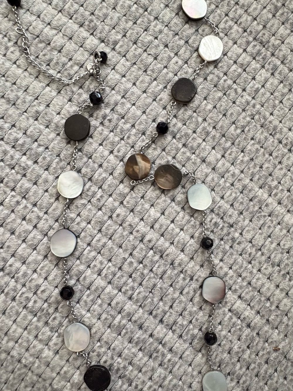 Premier Silver-Tone Necklace with Mother-of-Pearl Discs and Black Beads